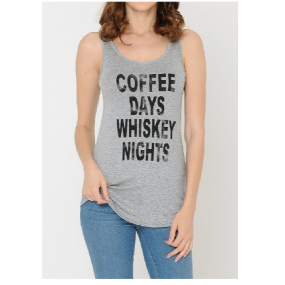 NEW Coffee Days Whiskey Nights Graphic Tank Top Sz M